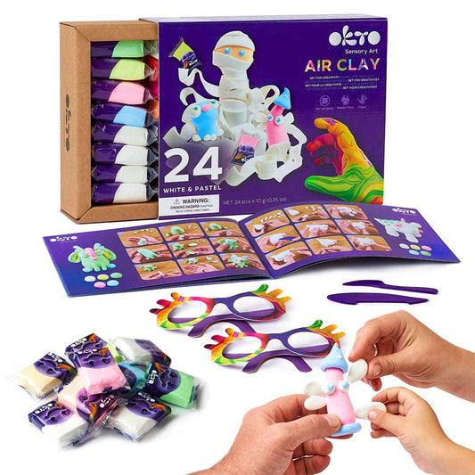 Okto - Sensory Art: 24 Colors Air Clay Creativity Set - White And Pastel