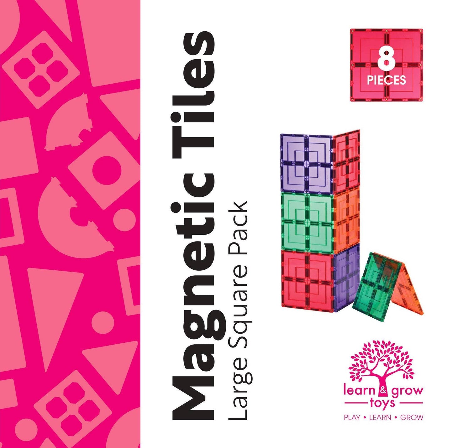 Learn & Grow Toys - Magnetic Tiles – Large Square Pack (8 Piece)