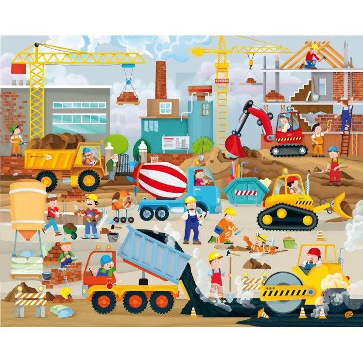 Sassi Construction Site Book and Giant Puzzle Set, 30 pcs - Toy Wonder