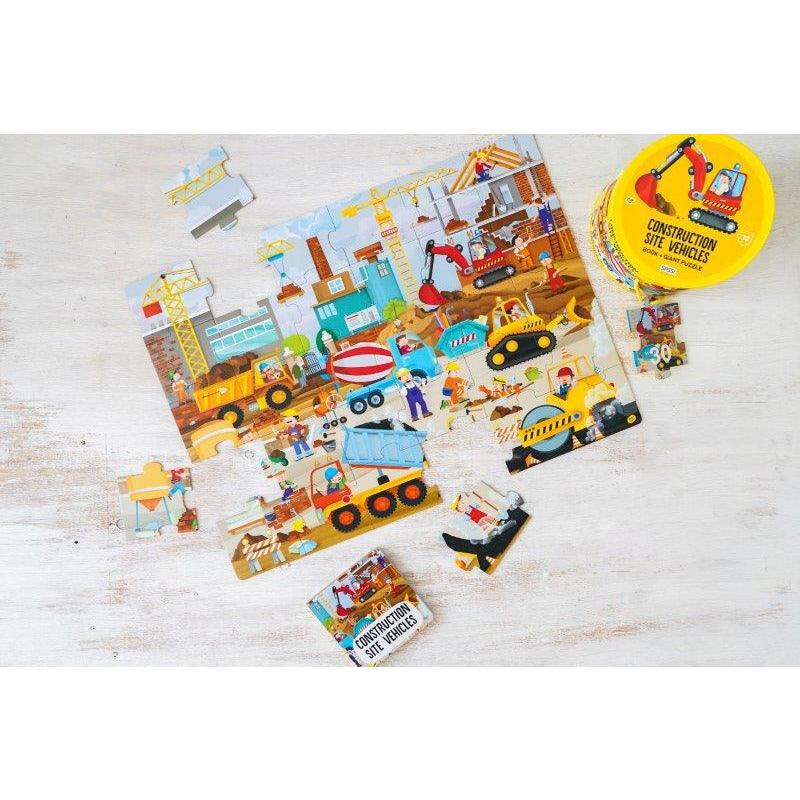 Sassi Construction Site Book and Giant Puzzle Set, 30 pcs - Toy Wonder