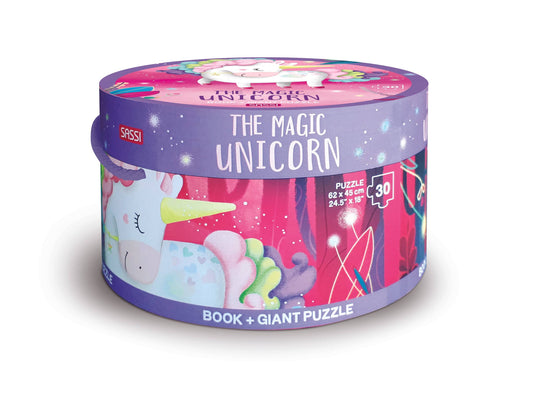 Sassi - Unicorn - Book and Giant Puzzle Set, 30 pcs