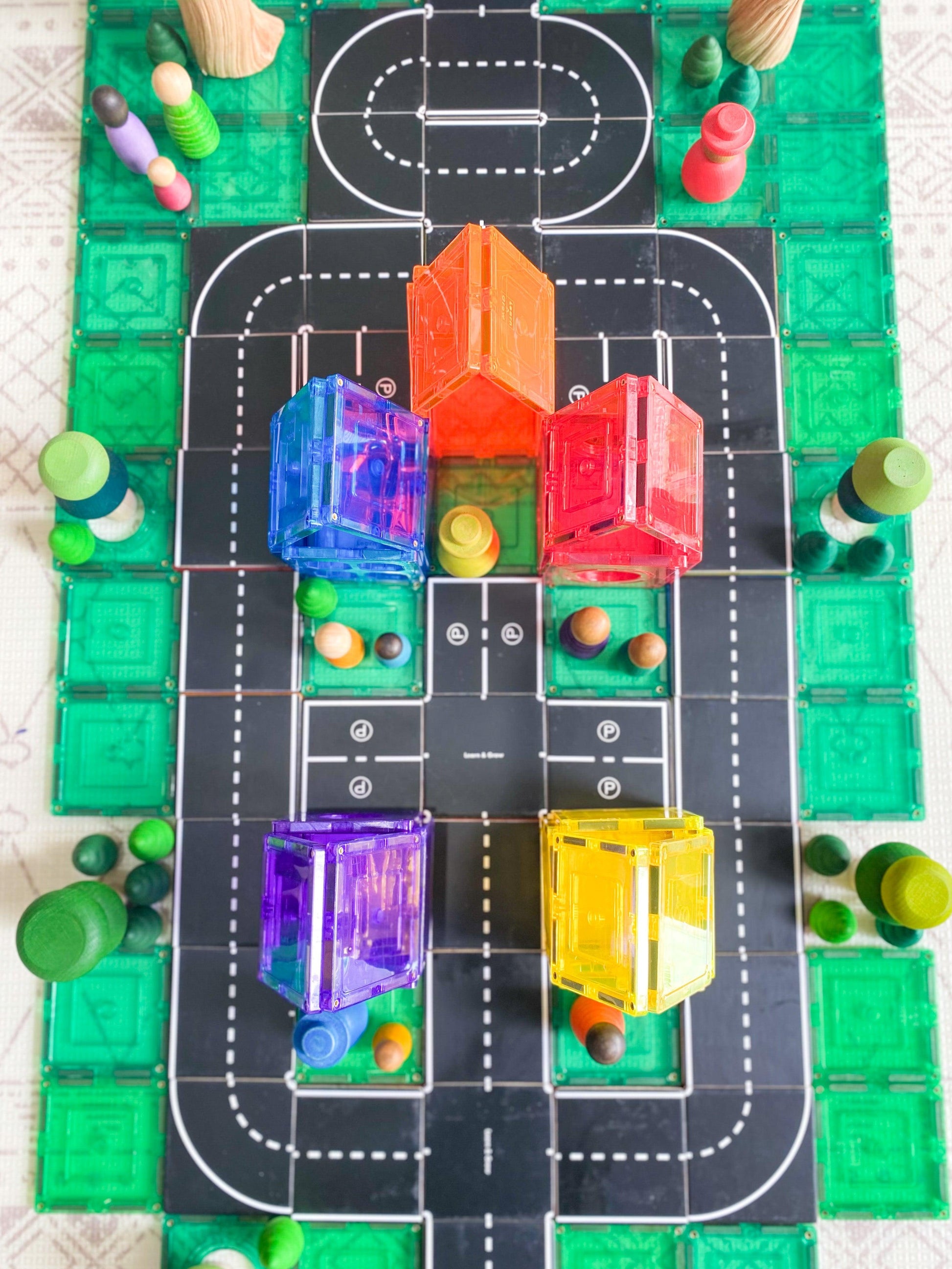 Learn & Grow Toys - Magnetic Tile Topper - Road Pack (40 Piece) - Toy Wonder