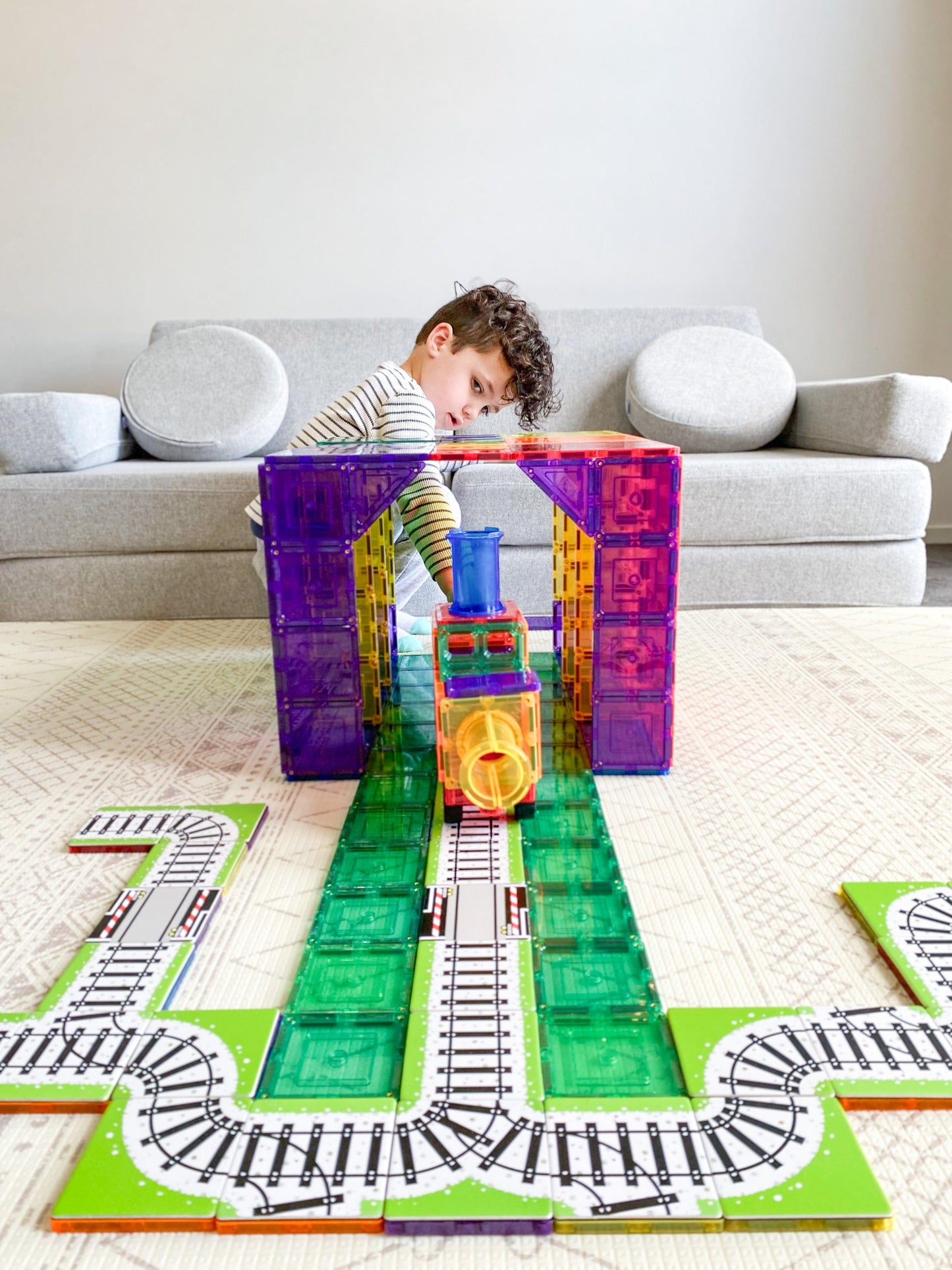 Learn & Grow Toys - Magnetic Tile Topper - Train Track Pack (36 Piece) - Toy Wonder