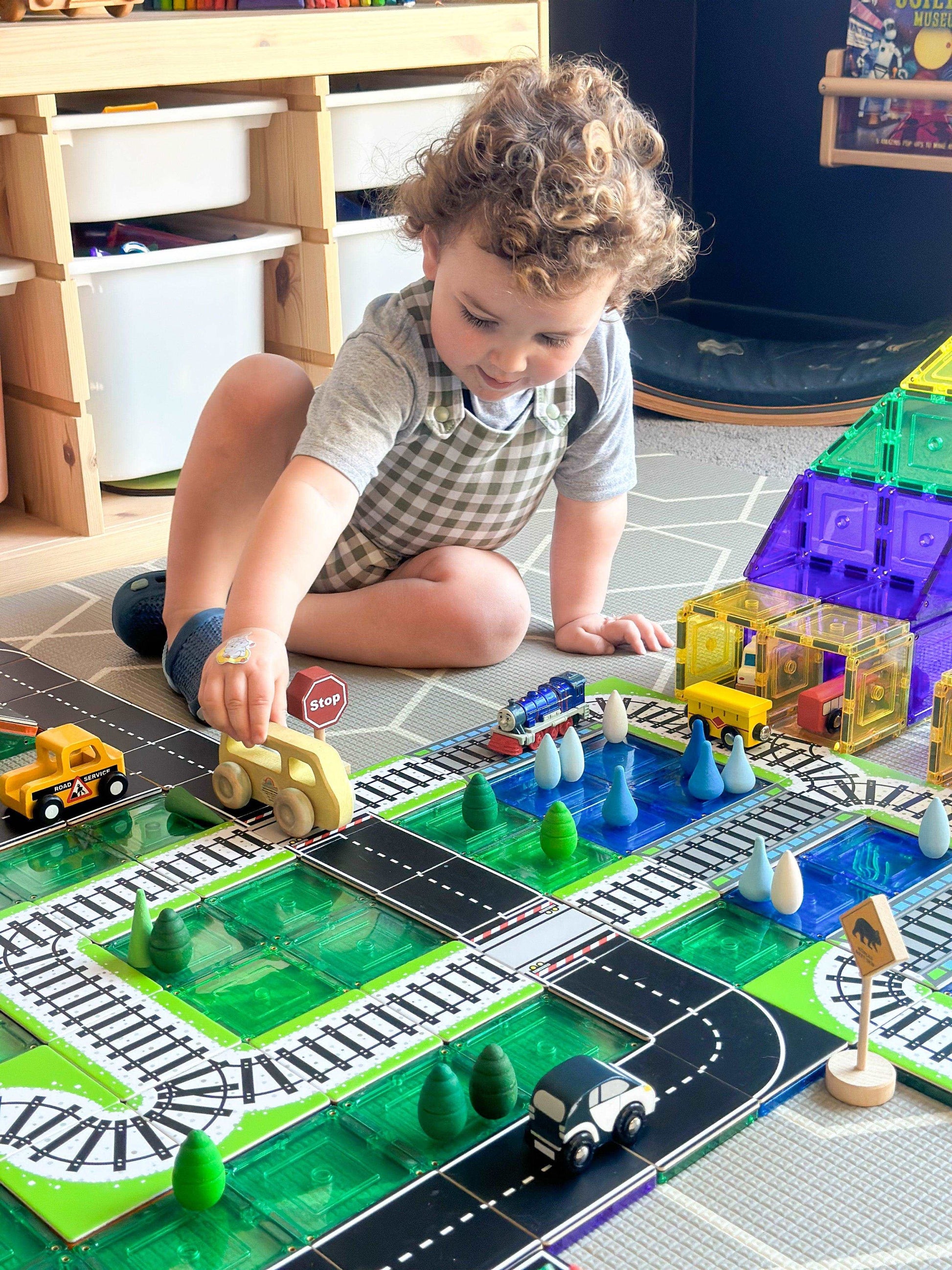 Learn & Grow Toys - Magnetic Tile Topper - Train Track Pack (36 Piece) - Toy Wonder