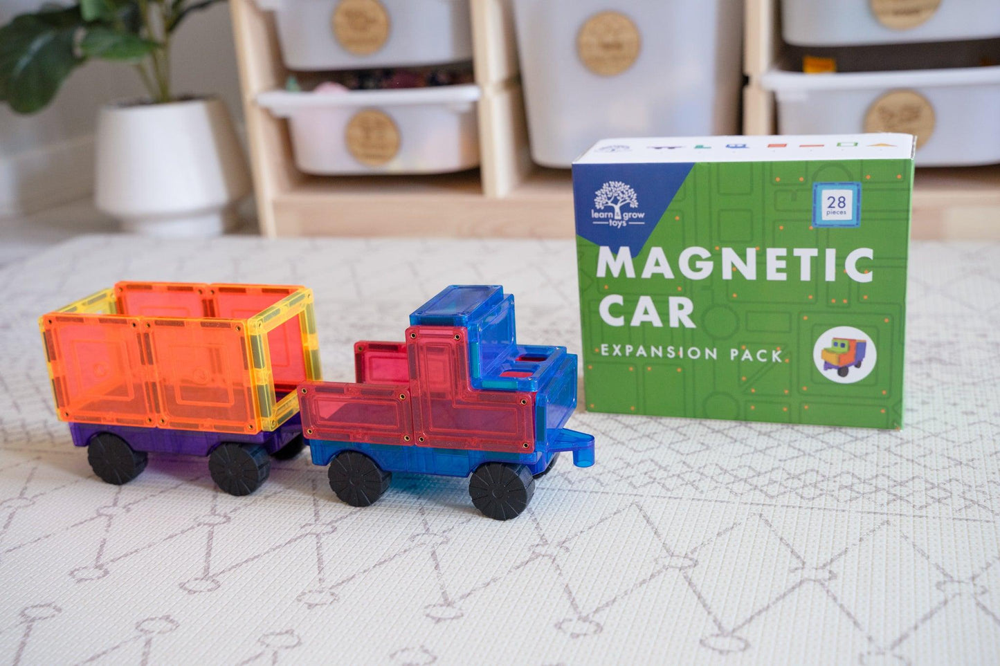 Learn & Grow Toys - Magnetic Tiles - Car Pack (28 Piece) - Toy Wonder